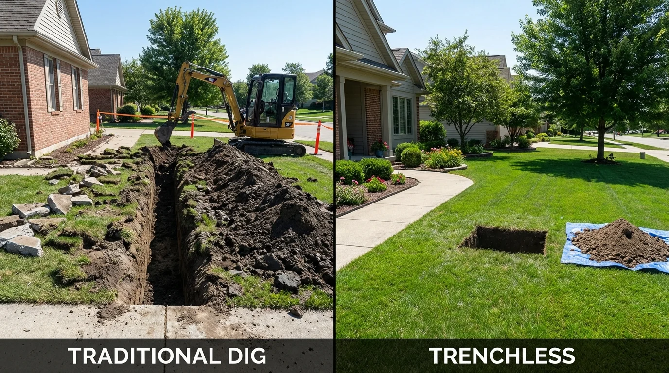 Trenchless sewer repair with minimal yard damage versus traditional excavation in Dublin, TX